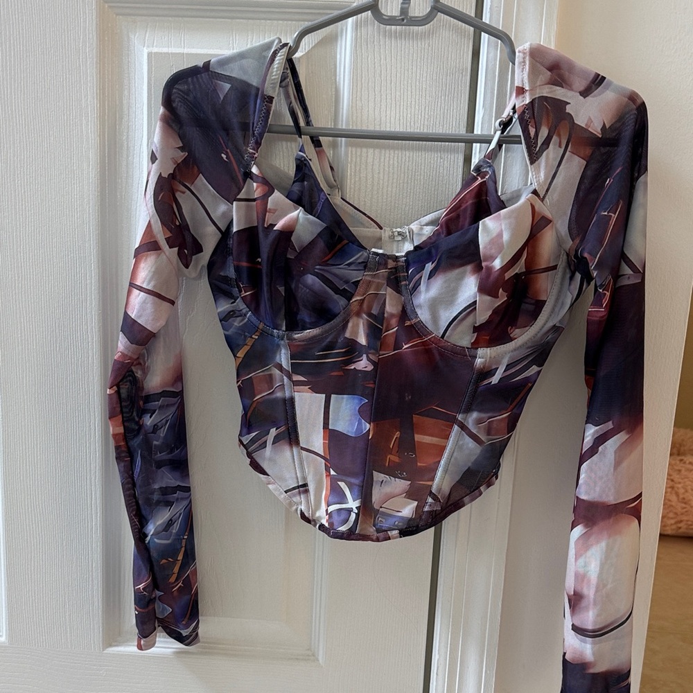 Brooklyn Karma bustier Abstract Print Long Sleeve Top. Size medium